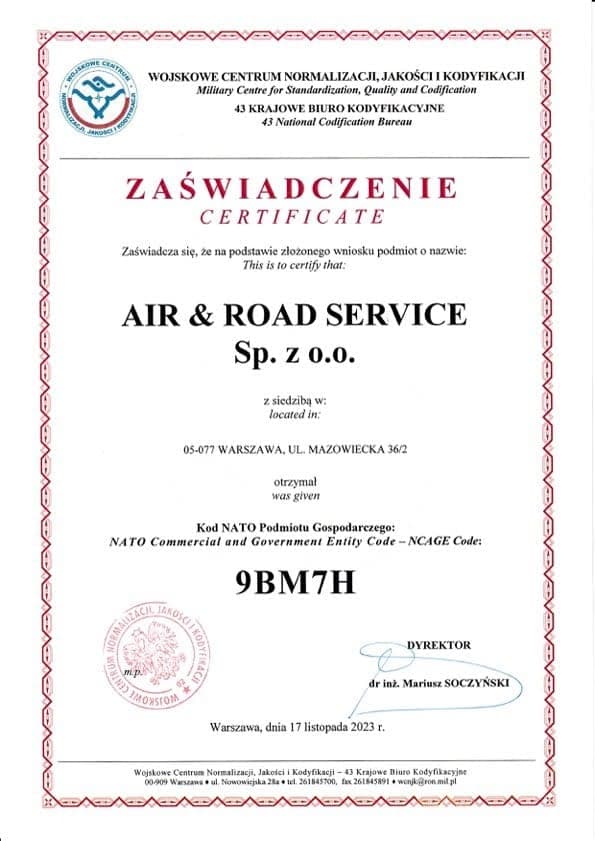 Certificate of NATO Commercial and Government Entity Code (NCAGE Code)