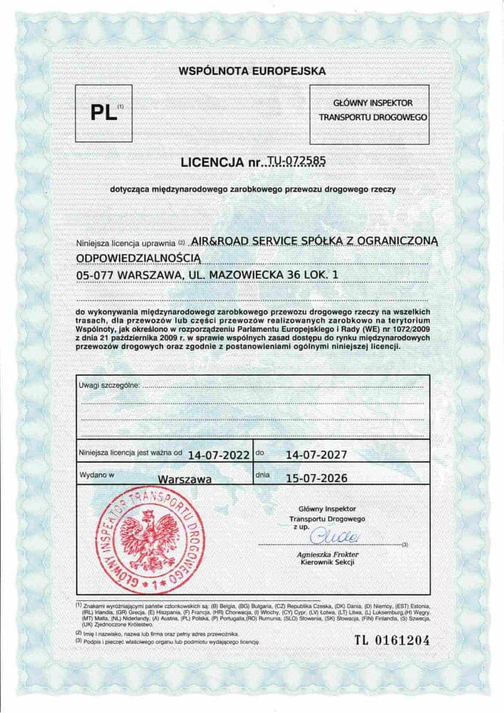 Transport License for International Transportation